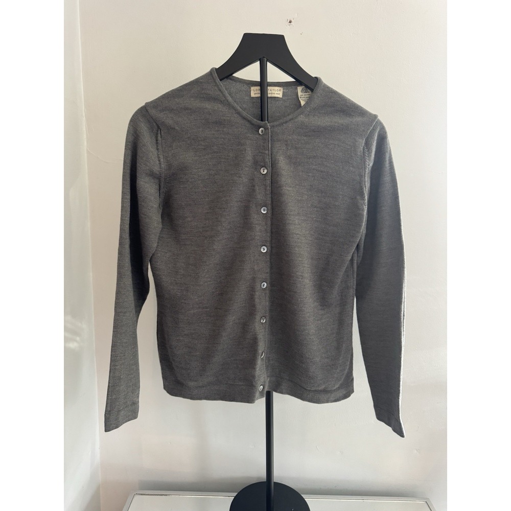 Lord & Taylor Gray Button-Front Cardigan